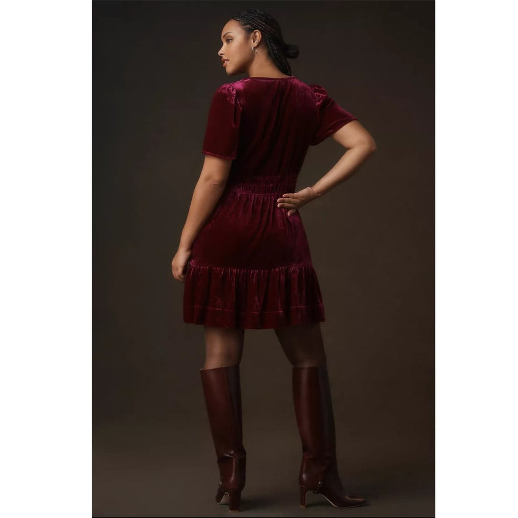 New Anthropologie The Somerset Mini Dress: Velvet Edition $168 XXS - 00 Wine