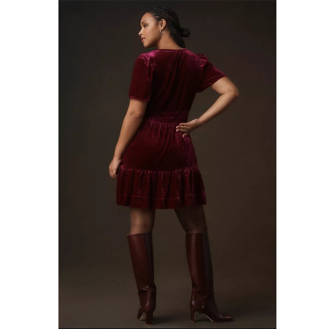 New Anthropologie The Somerset Mini Dress: Velvet Edition $168 XXS - 00 Wine