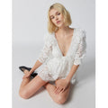 New Free People x For Love & Lemons Santo Lace Deep-V Romper $268 MEDIUM White