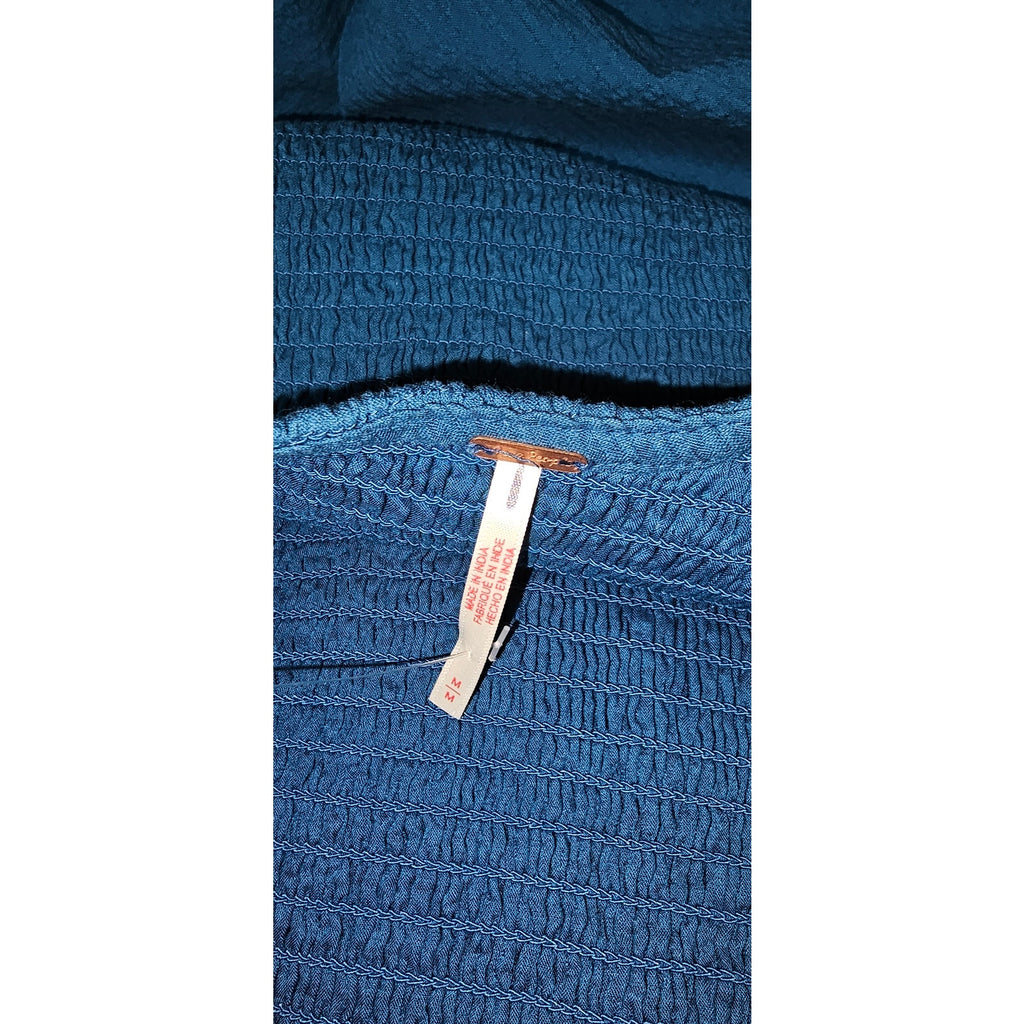 FREE PEOPLE Nightingale Seersucker Midi Dress MEDIUM Seaside Combo BLUE Free People