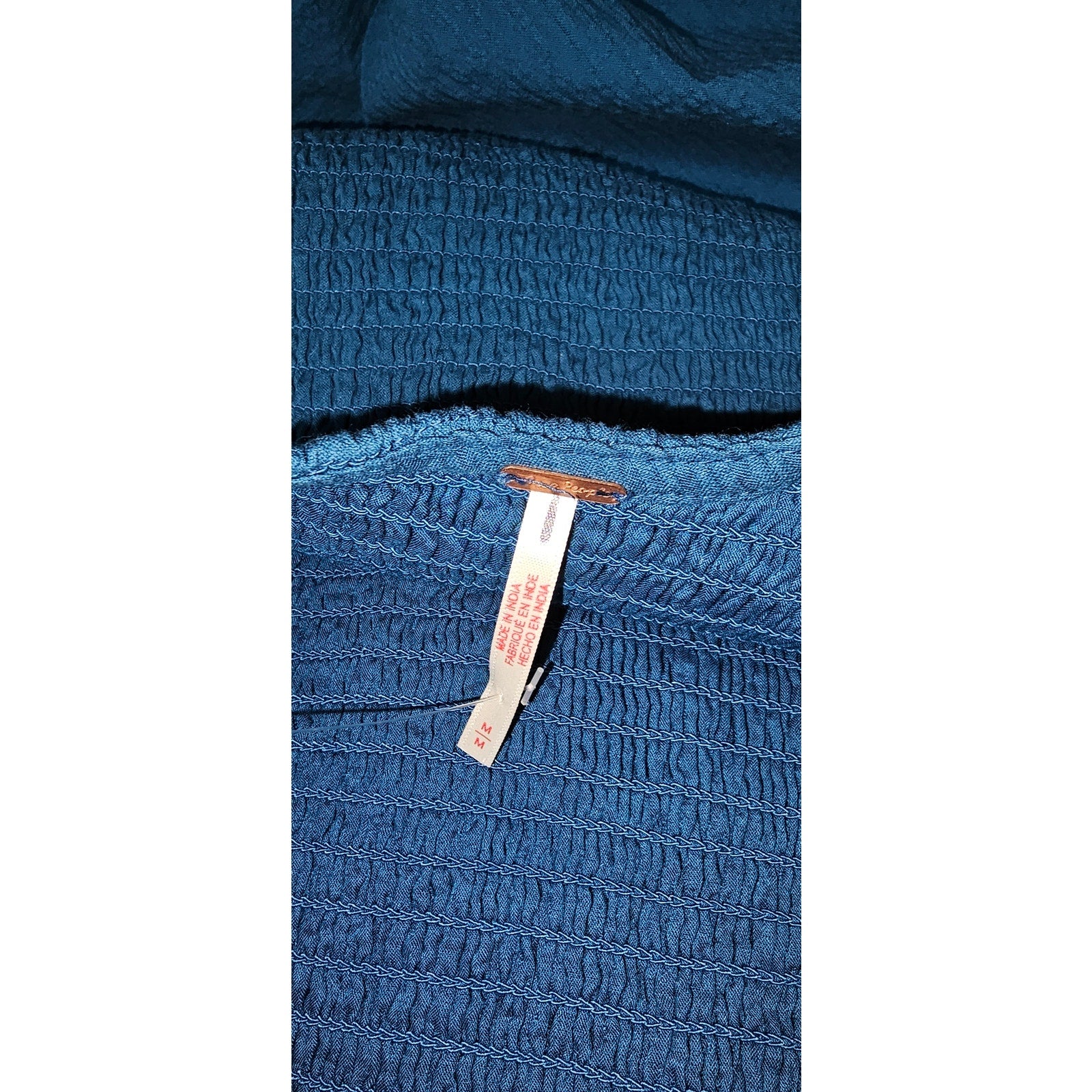 FREE PEOPLE Nightingale Seersucker Midi Dress MEDIUM Seaside Combo BLUE Free People