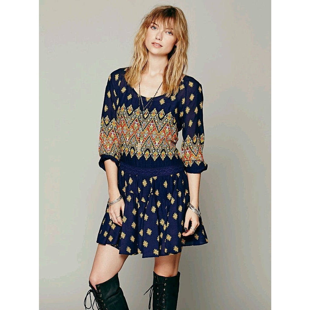 NWOT Free People Midnight Combo Multicolor Enid Dress Size XS Retails $128