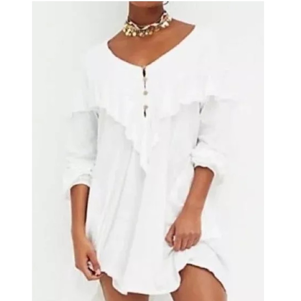 New Free People BEACH Aurora Mini Dress $88 free-est LARGE White Smocked