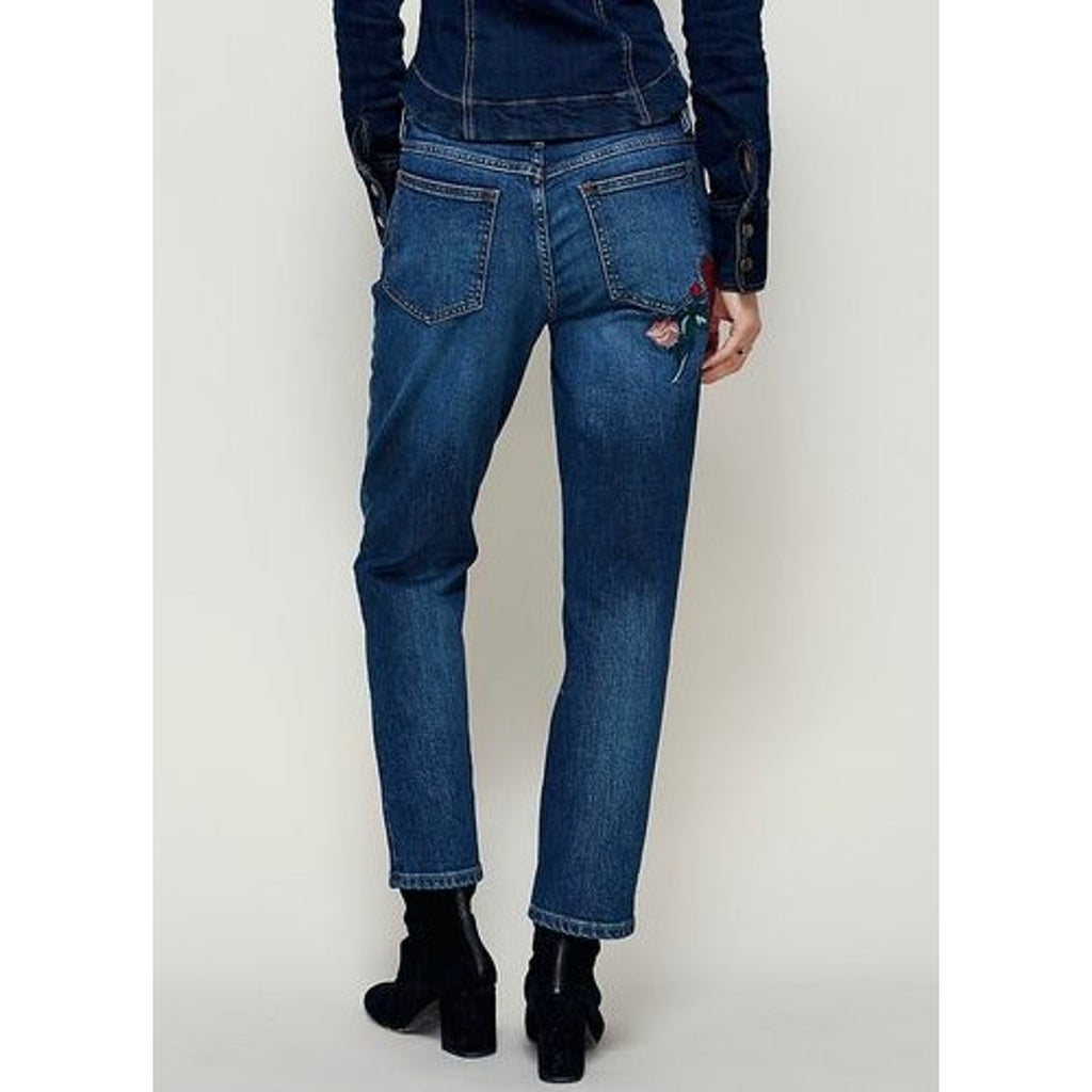 NEW Free People Women's Blue Four Seasons Embroidered Rose Skinny Jeans Sz 24