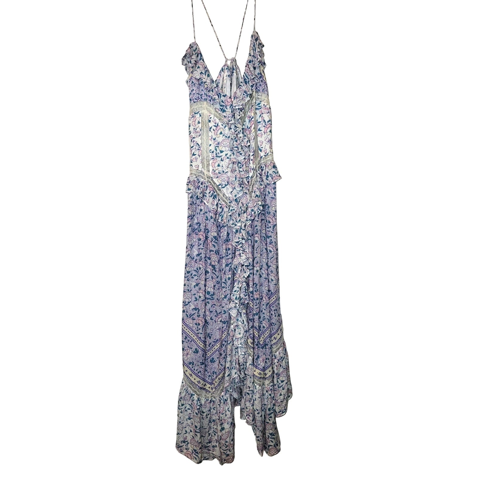 Free People Canyon Moon Maxi Top X-SMALL Boho Floral Lace Ruffled Free People