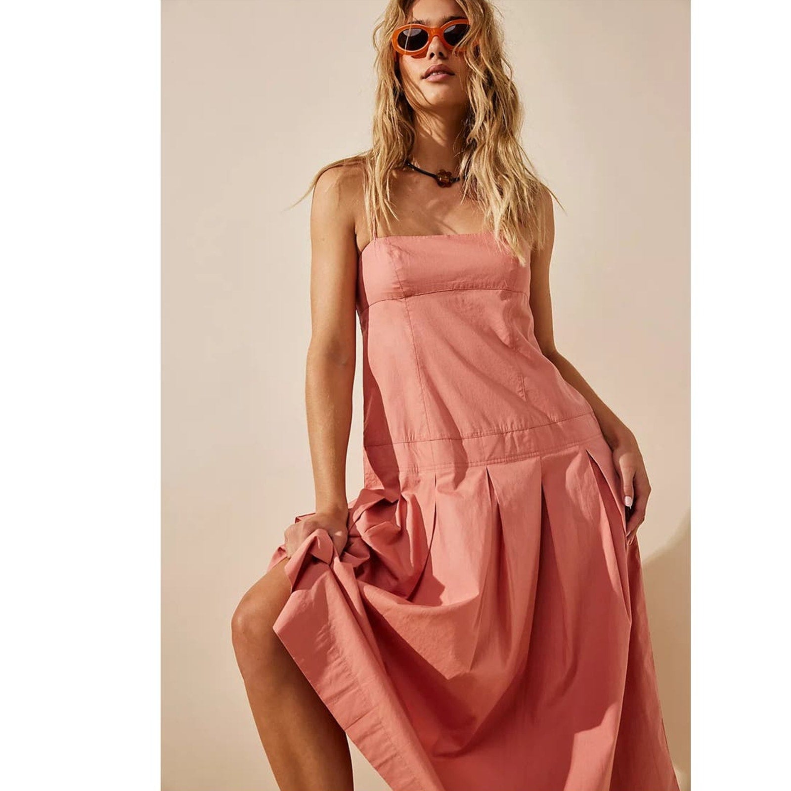 Free People In My Town Pleated Midi Dress FREE-EST $108 X-SMALL Canyon Clay