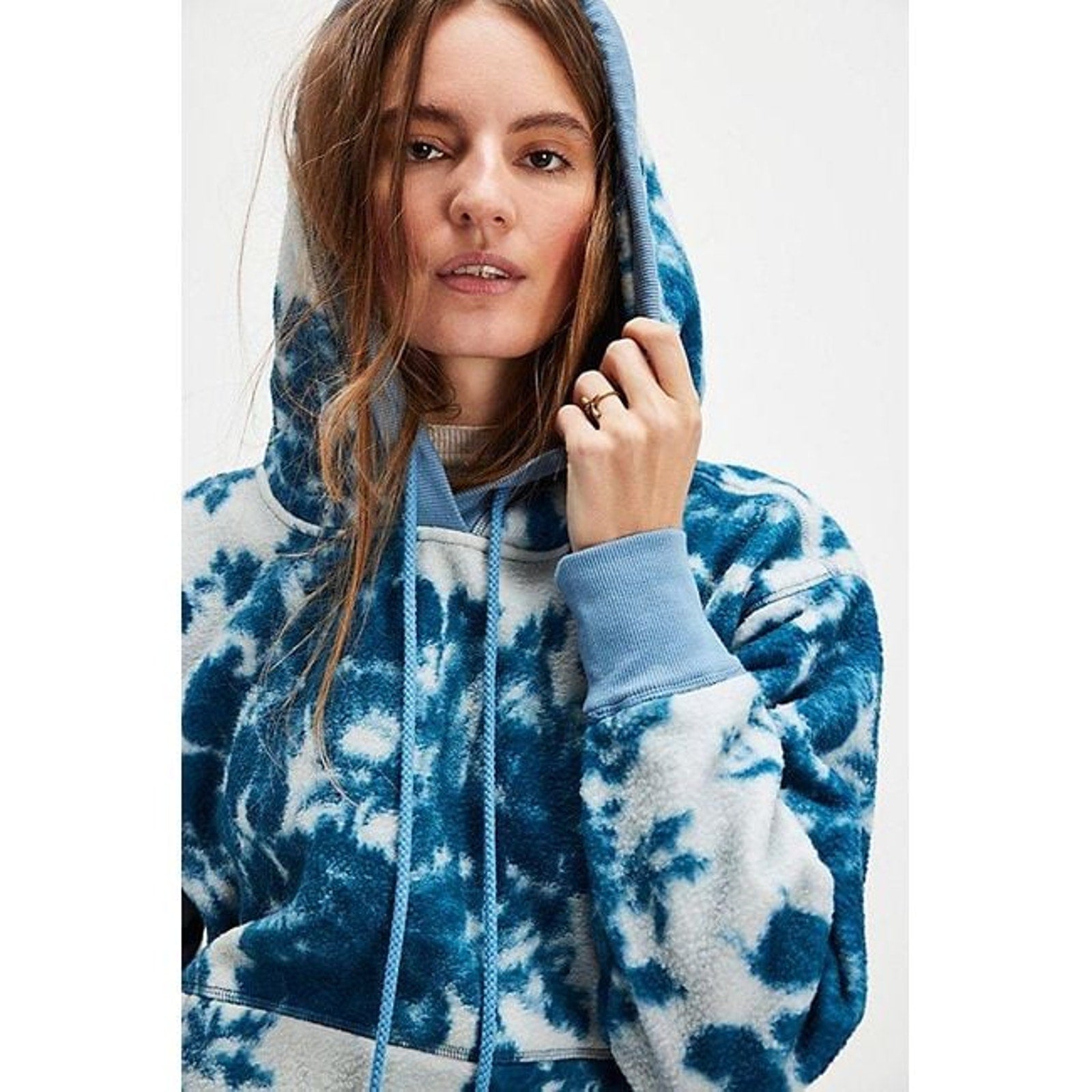 New FREE PEOPLE With Love Sweatshirt $128 SMALL Blue HOODED FLEECE