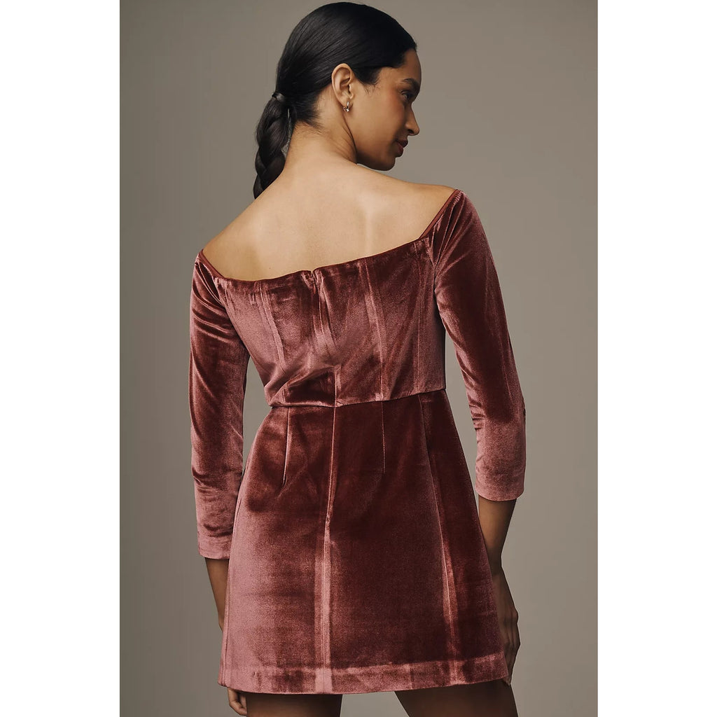 New ANTHROPOLOGIE Hutch Long-Sleeve Square-Neck Mini Dress $198 SIZE 6 RED