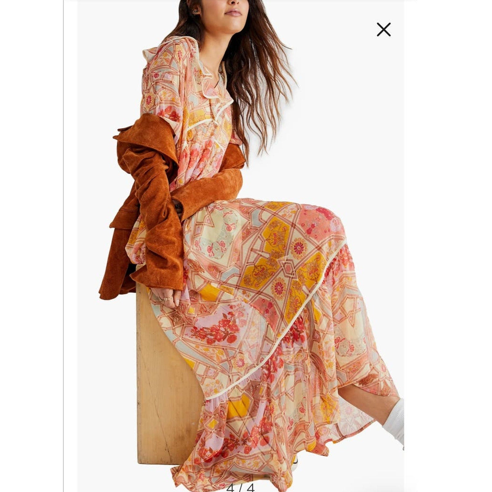 New Free People Carmella Maxi Dress $198 X-SMALL Ivory Combo Boho Mini Lined