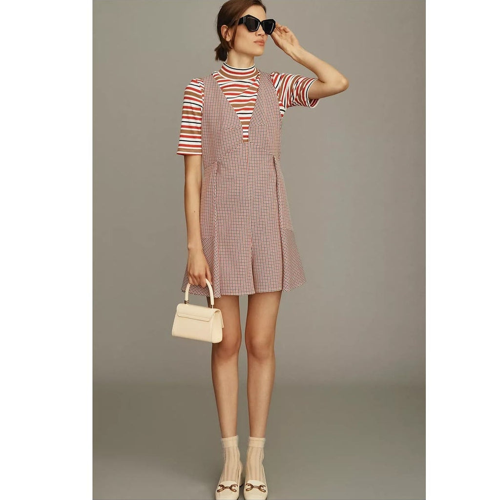 Anthropologie Mare V-Neck Mini-Check Romper