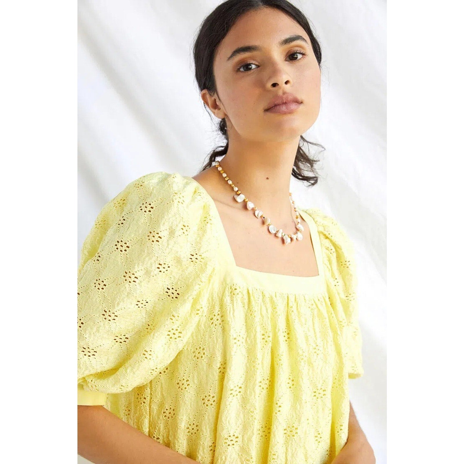 NEW Anthropologie Maeve Eyelet Mini Dress Lemon $140 Yellow Size Small