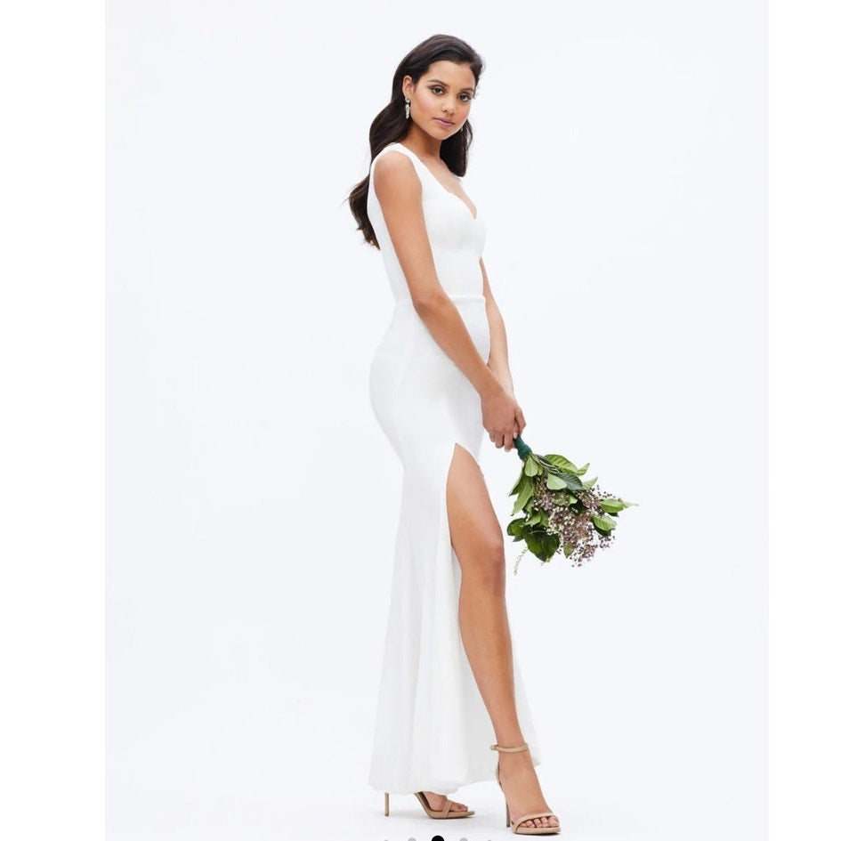New Dress The Population Monroe Side Slit Gown $248 MEDIUM Off-White
