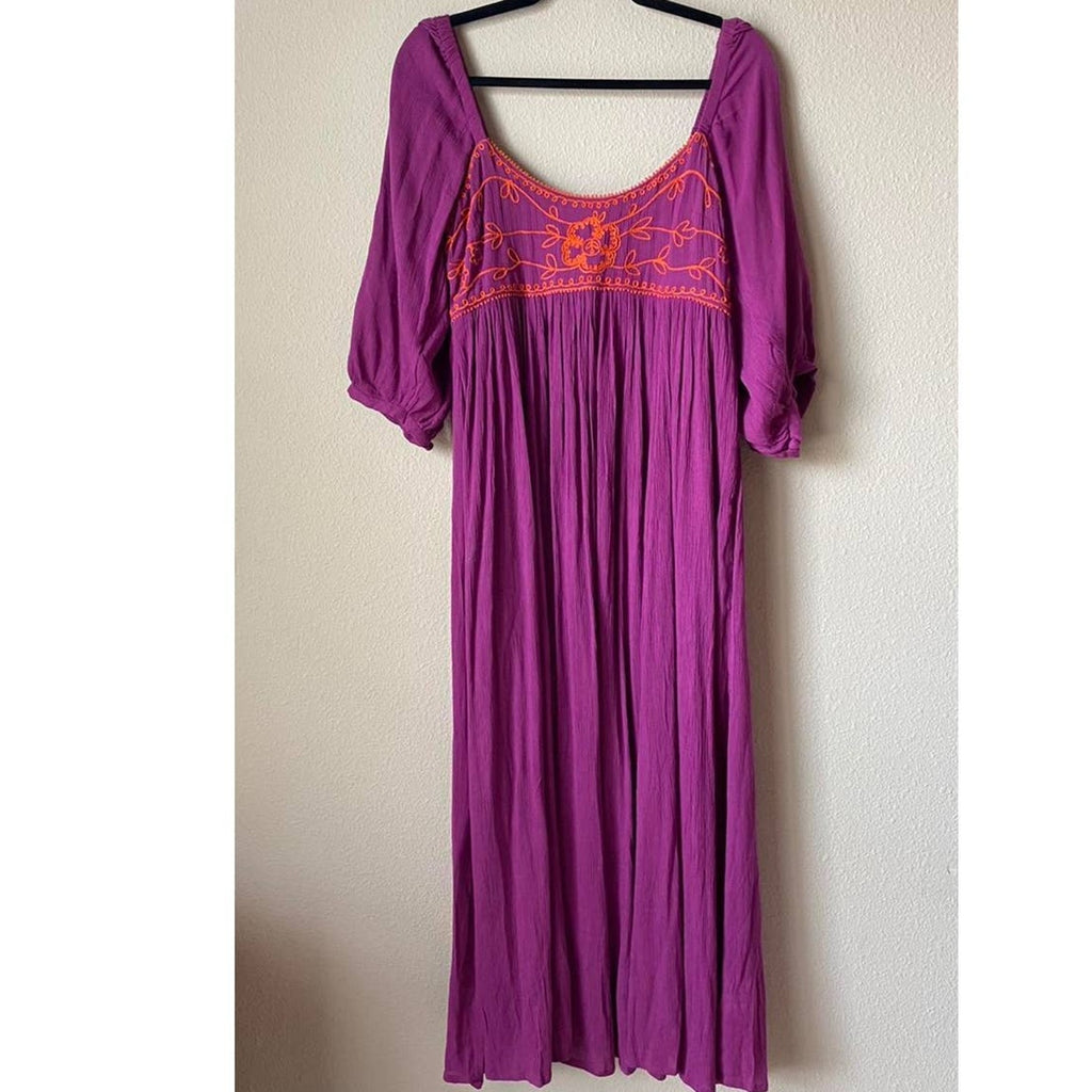 New Free People Wedgewood Embroidered Boho Maxi Dress $168 X-SMALL Floral