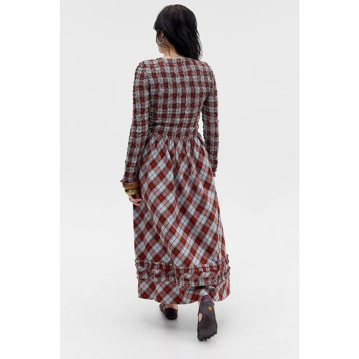 Anthropologie Damson Madder Posey Smocked LS Organic Cotton Midi Dress SZ 4 Anthropologie