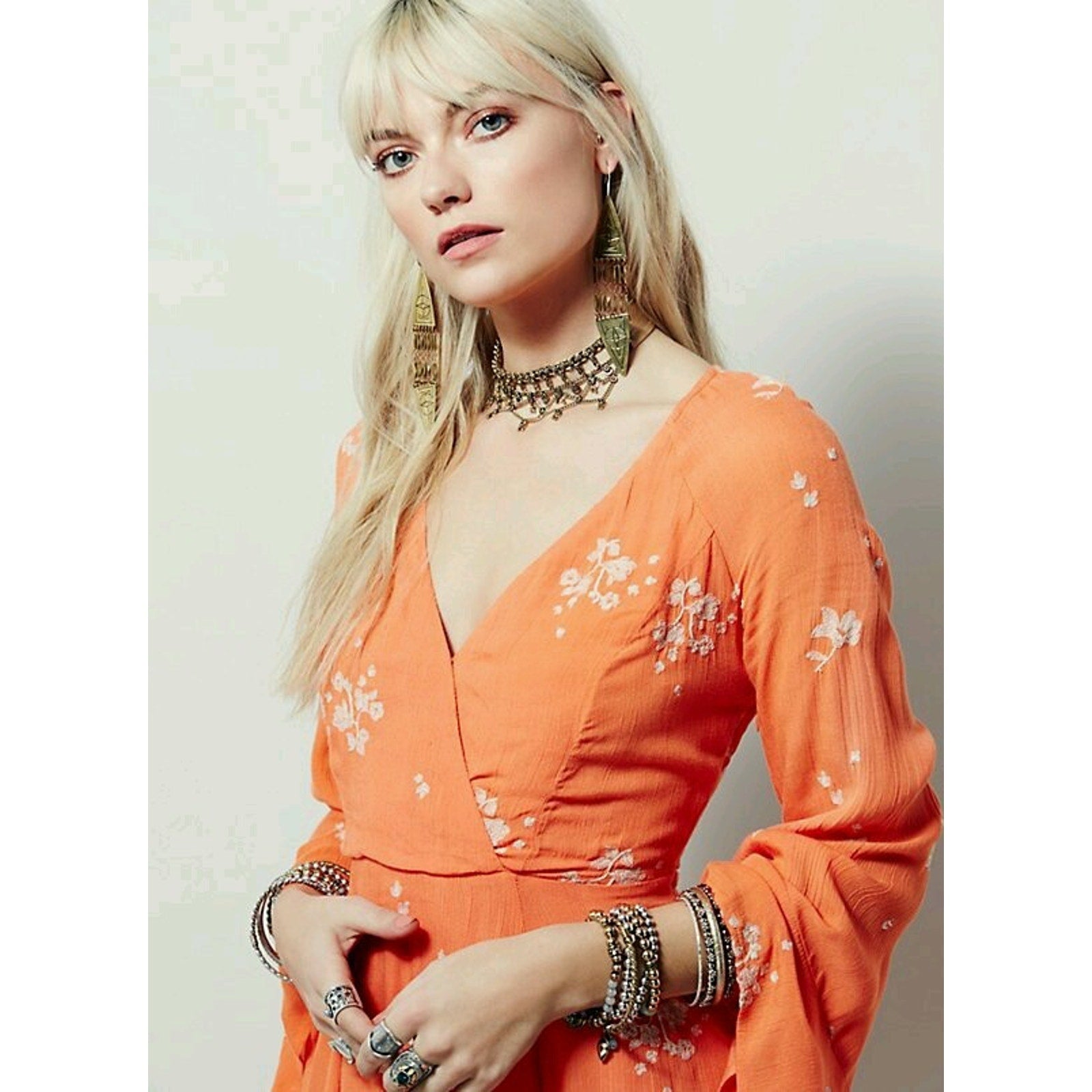 NEW Free People Jasmine Floral Embroidered Mini Dress $148 Size 4 Orange Boho