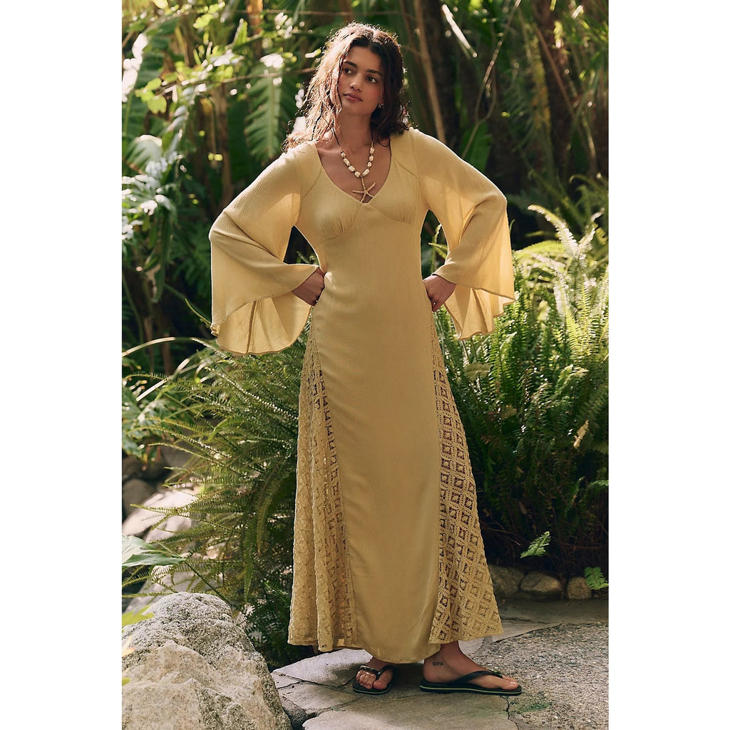 FREE PEOPLE Free-est Hazel Maxi Dress LARGE Dried Moss/Khaki Free People