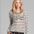 Free People Sweater Ivory Combo Downy Stripe Pullover Shag Size XS