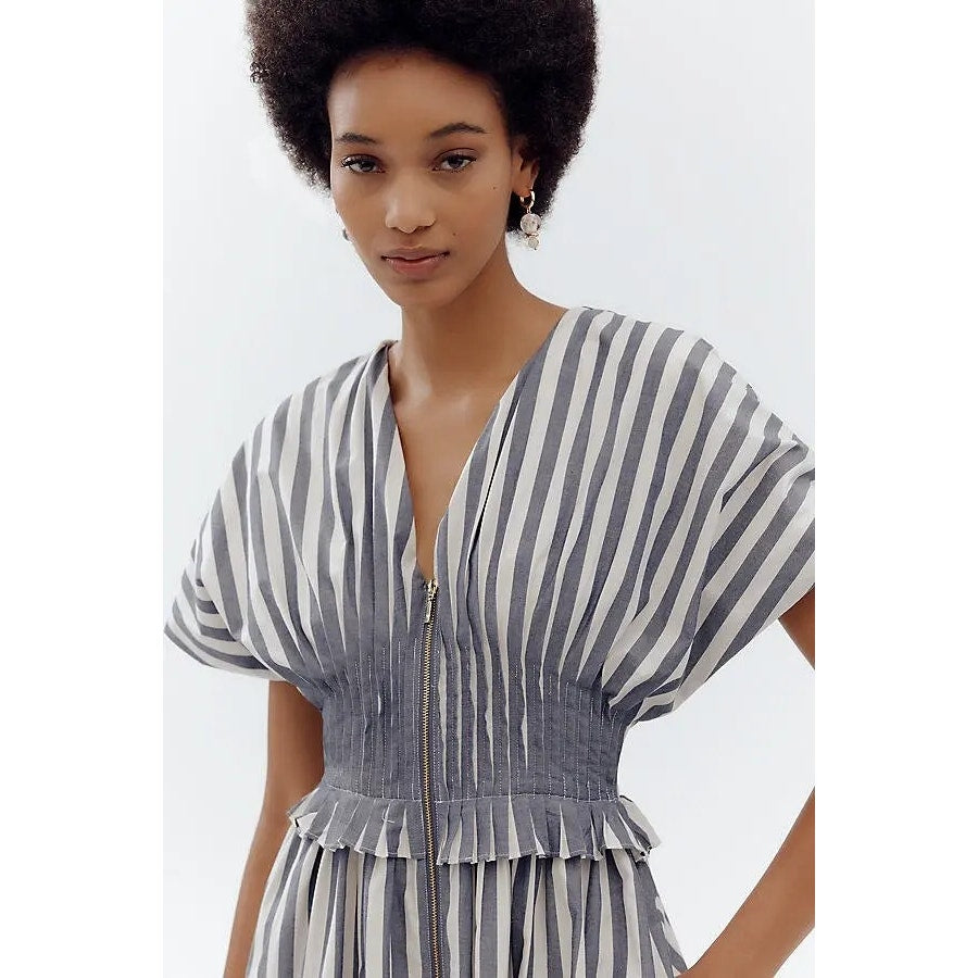 Anthropologie V-Neck Zip-Front Midi Dress