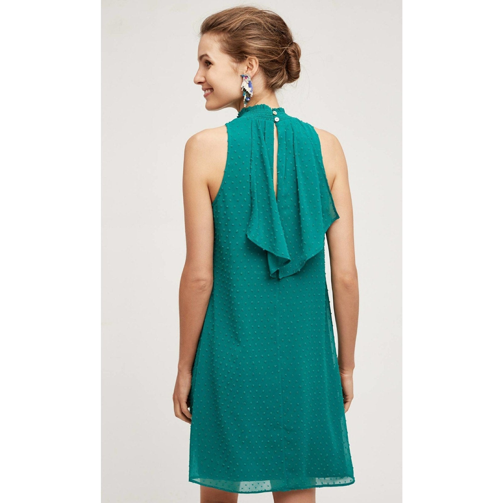 New Anthropologie by Meadow Rue Swiss Dot Halter Mini Dress $138 Green Small