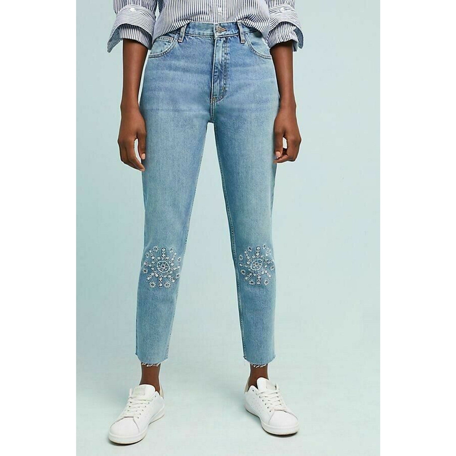 Anthropologie M.i.h Mimi Ultra High-Rise Embroidered Slim Jeans Size 26 Anthropologie