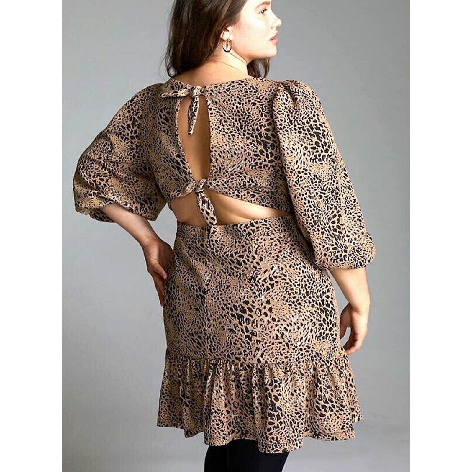 New Anthropologie Maeve Animal Print Knit Cut-Out Mini Dress Leopard Tiered 16W