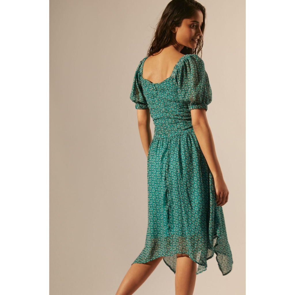 New Anthropologie Puff-Sleeved Cut-Out Midi Dress Size 4