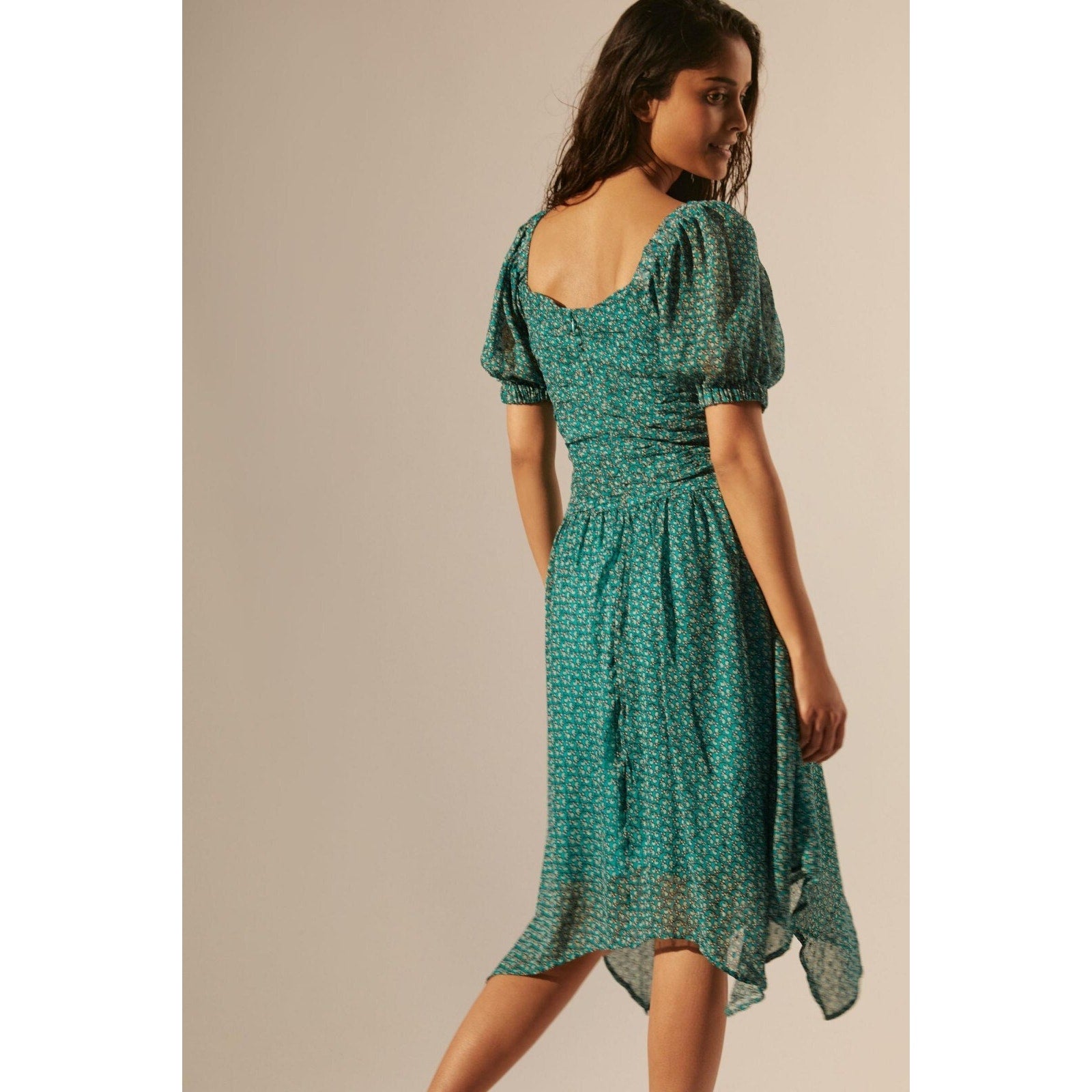 New Anthropologie Puff-Sleeved Cut-Out Midi Dress Size 4