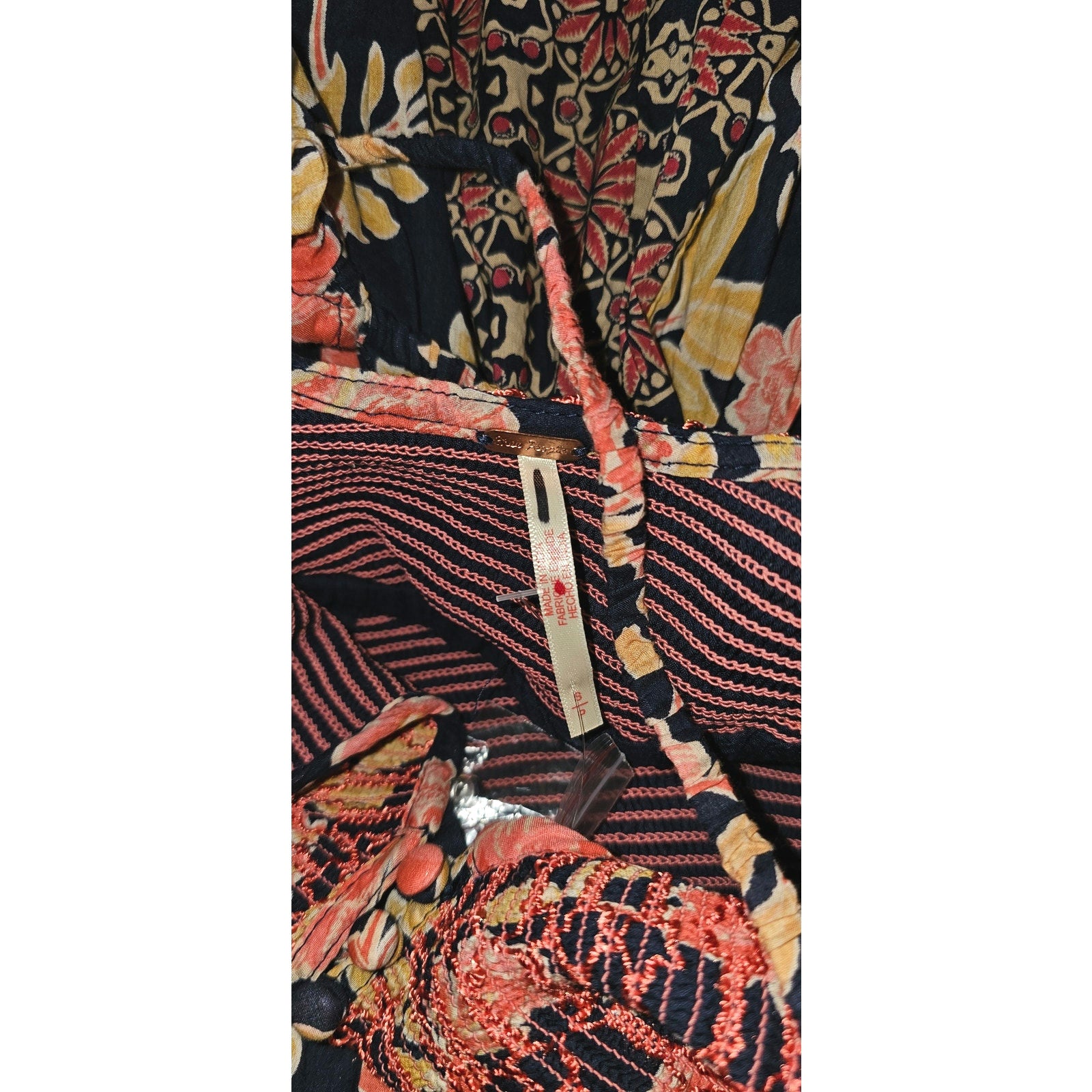 New Free People A New Way Floral Maxi Dress $168 SMALL Navy Combo Smocked