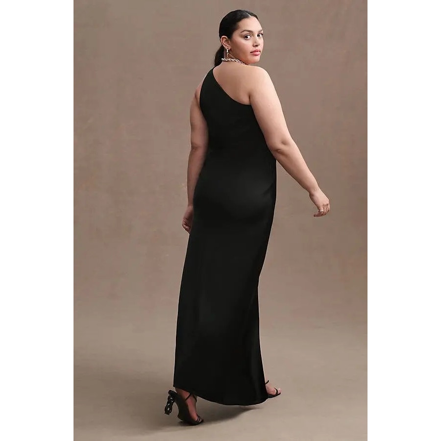 Anthropologie BHLDN Dylan One-Shoulder Satin Side-Slit Gown $248 PLUS 22W