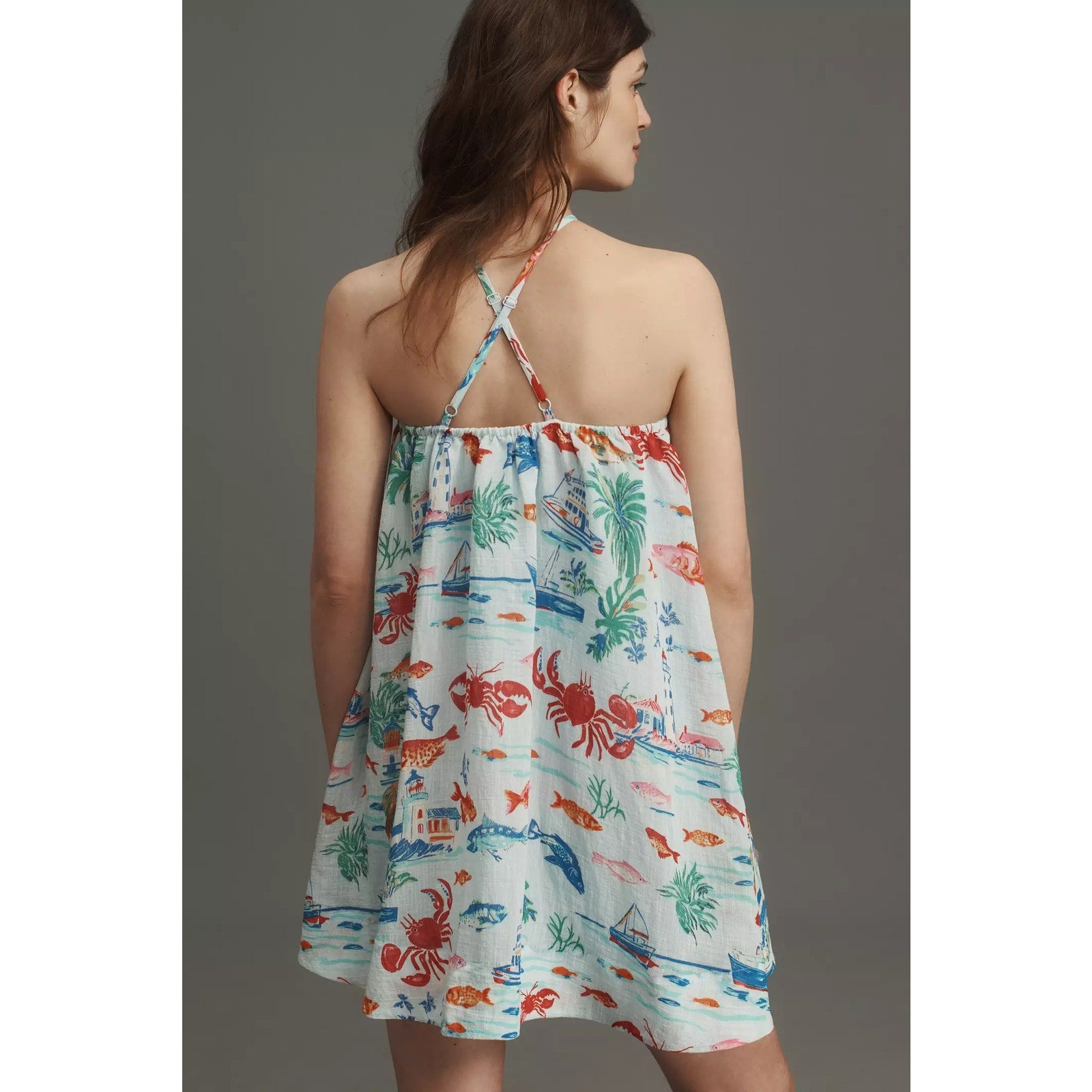Anthropologie Maeve Printed Halter Swing Mini Dress Small Blue Ocean Anthropologie