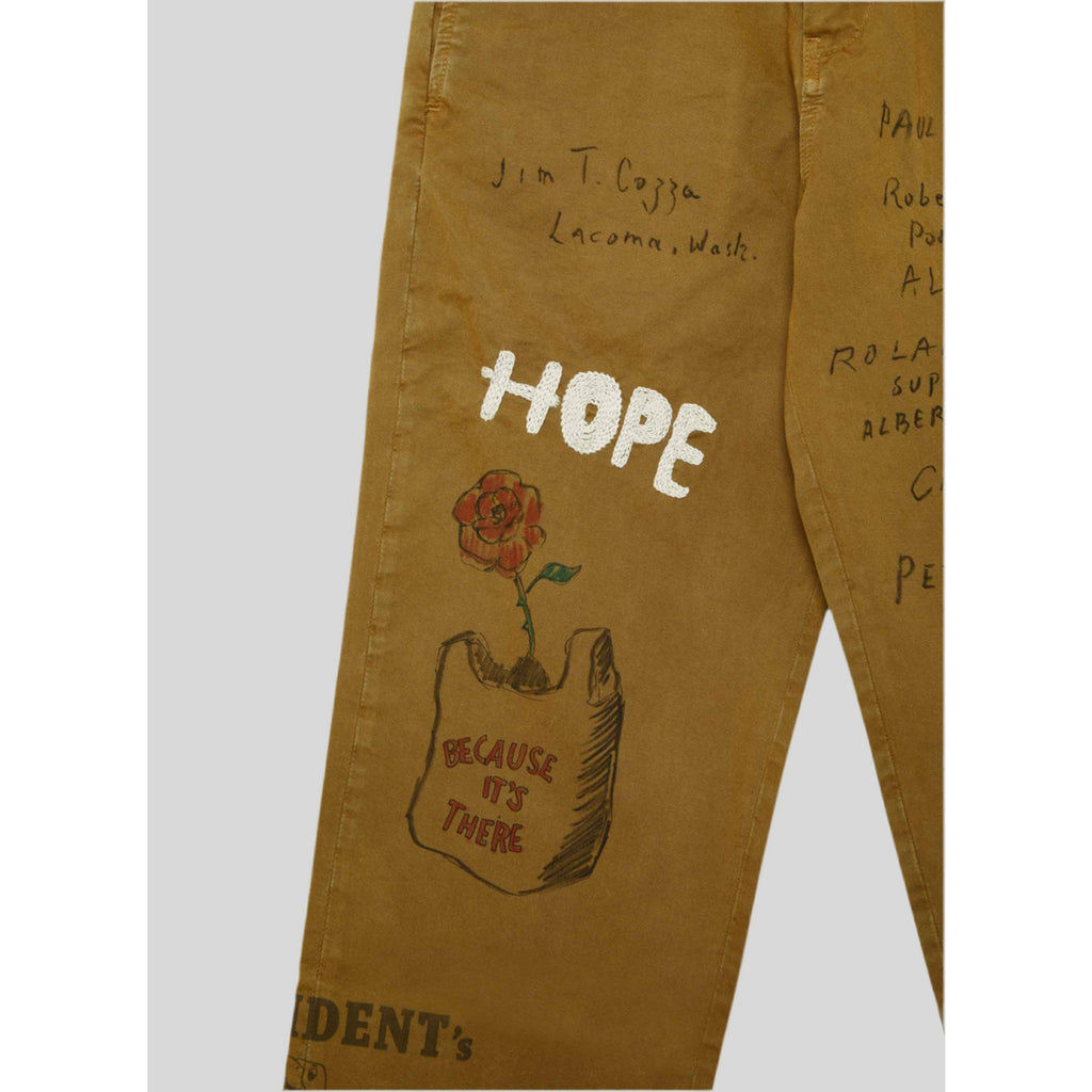 New P's PRESIDENT'S KHAKI GABARDINE PATCH EMBROIDERY PANTS Size 34