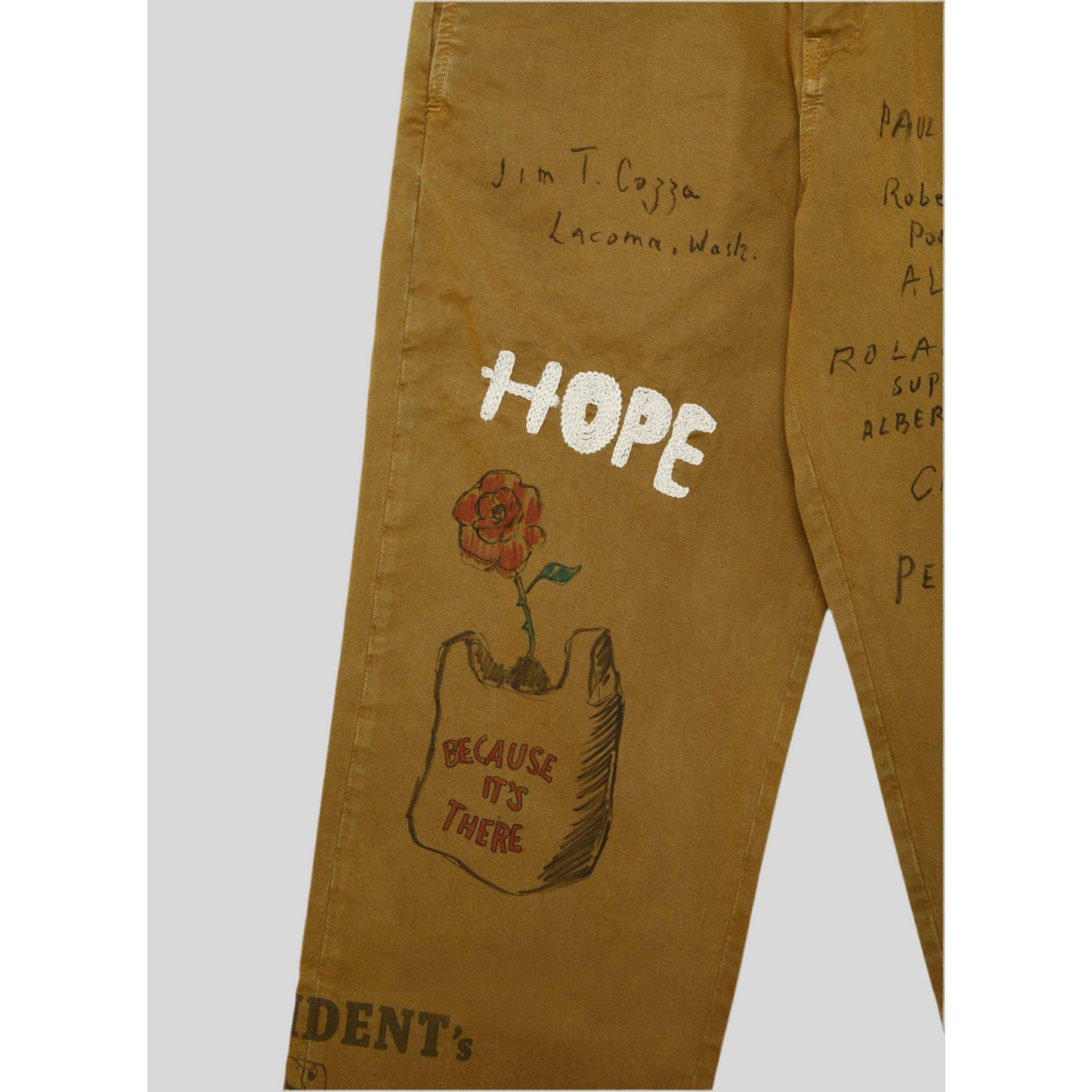 New P's PRESIDENT'S KHAKI GABARDINE PATCH EMBROIDERY PANTS Size 34