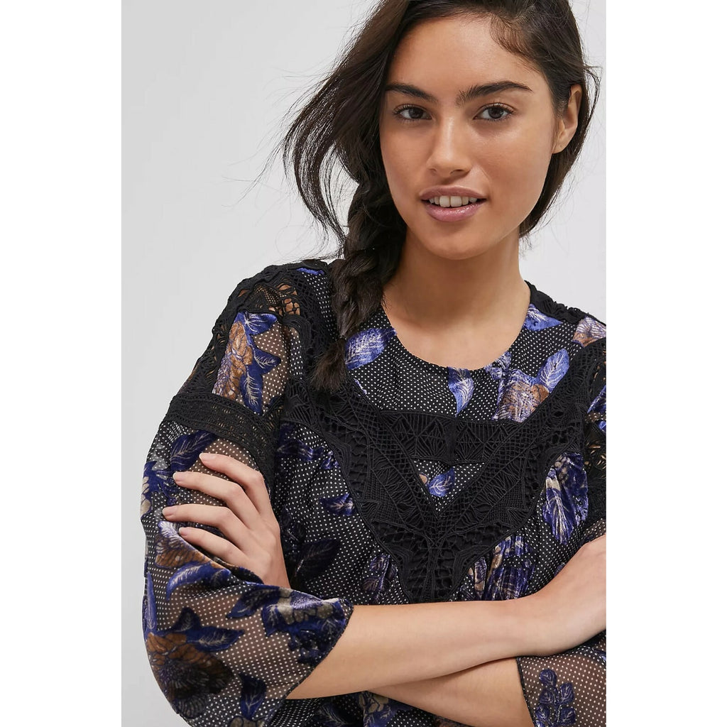 NEW Anthropologie $168 Daniel Rainn Zelda Burnout Velvet Floral Blouse Sz M