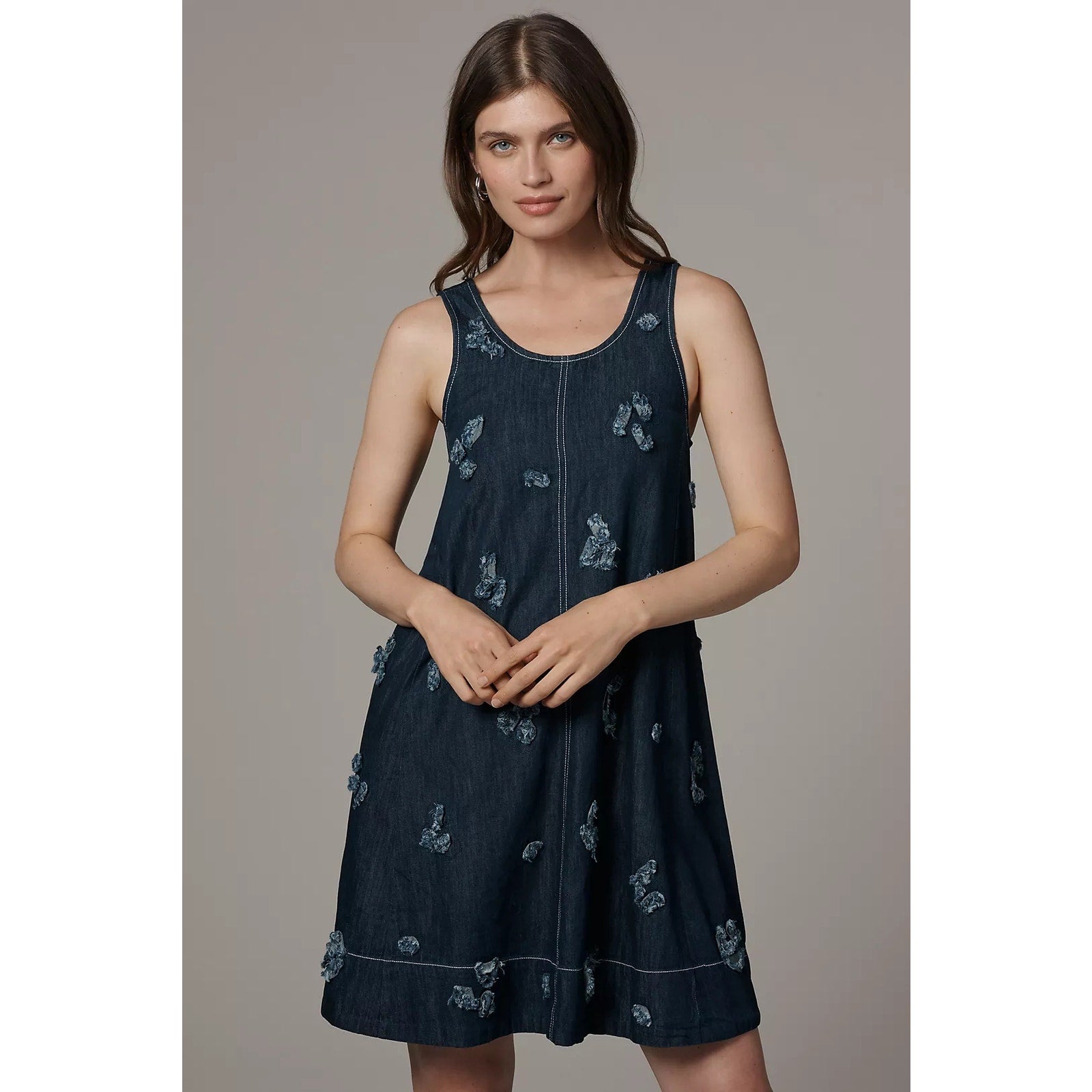 Anthropologie The Keiko Embroidered Denim Mini Dress by Maeve SMALL Anthropologie