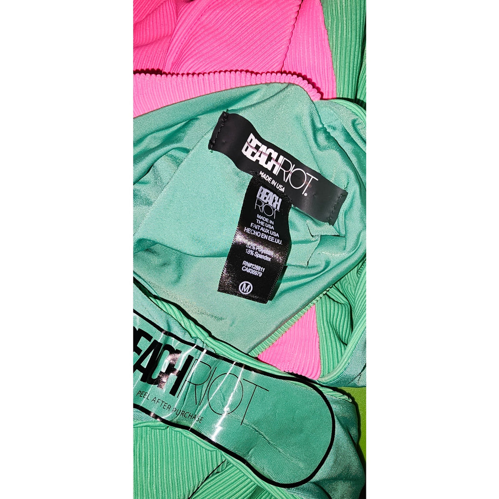 Free People x Beach Riot Nia One-Piece Swimsuit MEDIUM Pink/Green Free People