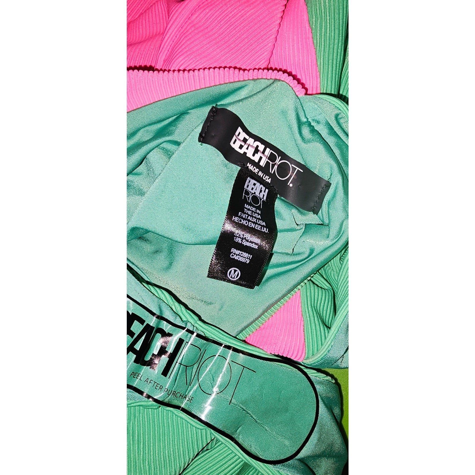 Free People x Beach Riot Nia One-Piece Swimsuit MEDIUM Pink/Green Free People