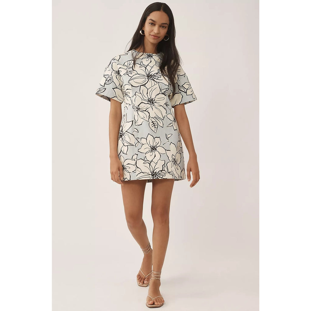 Anthropologie Dhruv Kapoor Short-Sleeve Denim Mini Dress $168 SMALL Floral