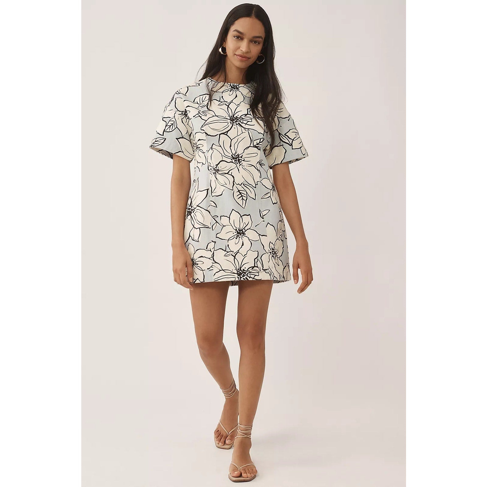 Anthropologie Dhruv Kapoor Short-Sleeve Denim Mini Dress $168 SMALL Floral