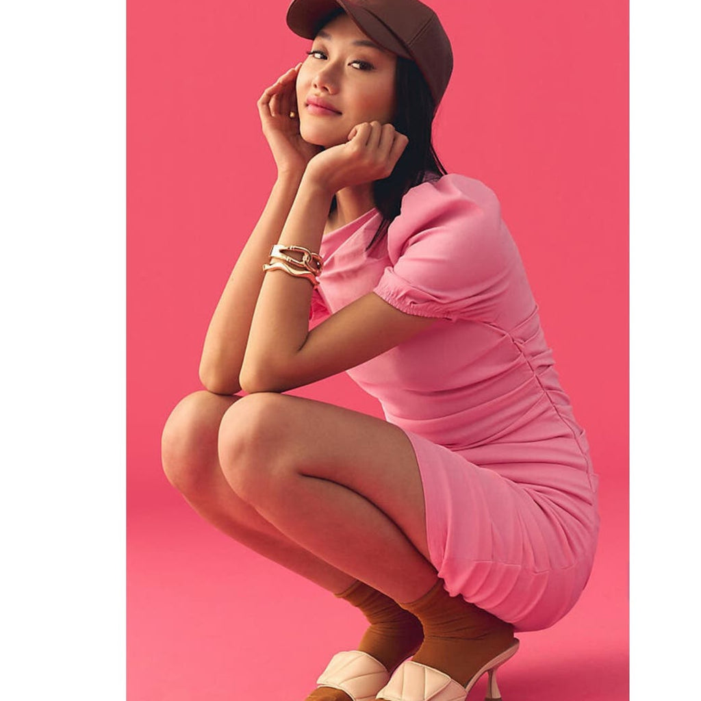 Anthropologie Maeve Slim Puff-Sleeve Ruched Dress