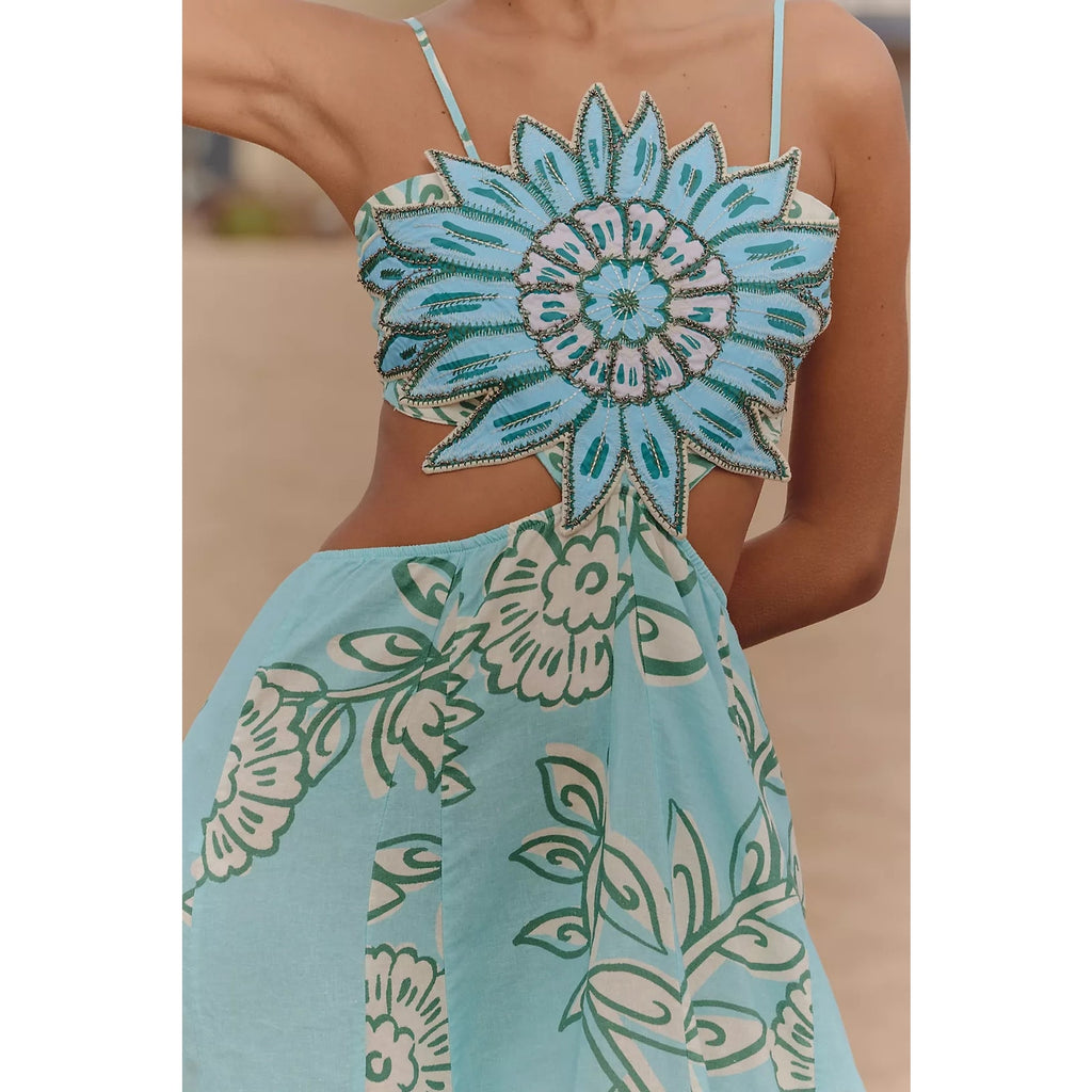 ANTHROPOLOGIE Maaji Owen Linen Cutout Dress PLUS 1X Light Blue MAAJI XL Anthropologie