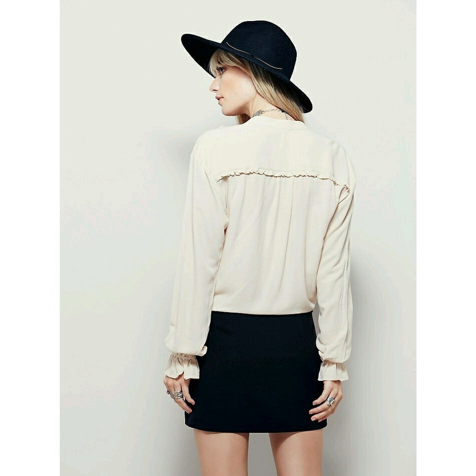 New $148 Free People Ruffled Double Vision 2fer Mini Dress Black Almond Size 4