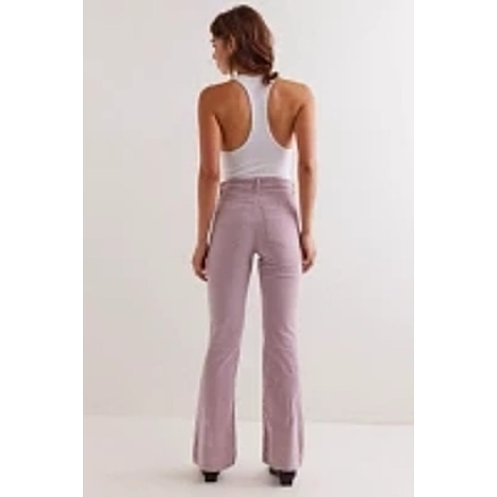 New FREE PEOPLE x CRVY Karma Cord Flare Jeans WTF $128 LARGE Lilac Smoke