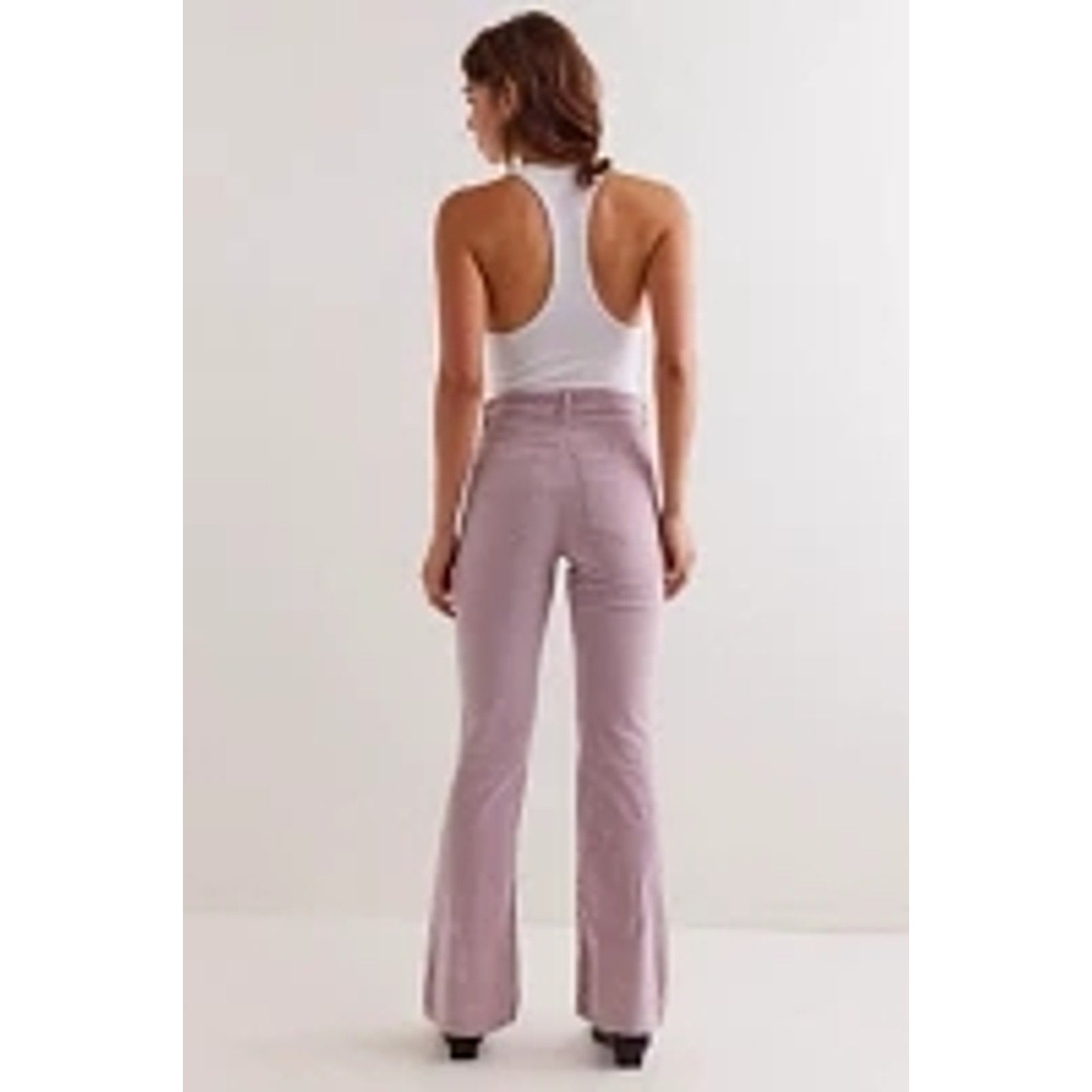 New FREE PEOPLE x CRVY Karma Cord Flare Jeans WTF $128 LARGE Lilac Smoke