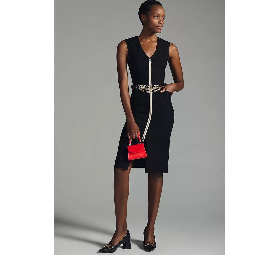 New By Anthropologie Zip-Up Pencil Dress MAEVE $180 SIZE 0 Black Stretchy