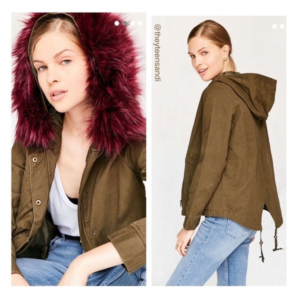Urban Outfitters $138 Silence + Noise Bright Nights Faux Fur Anorak Jacket Med
