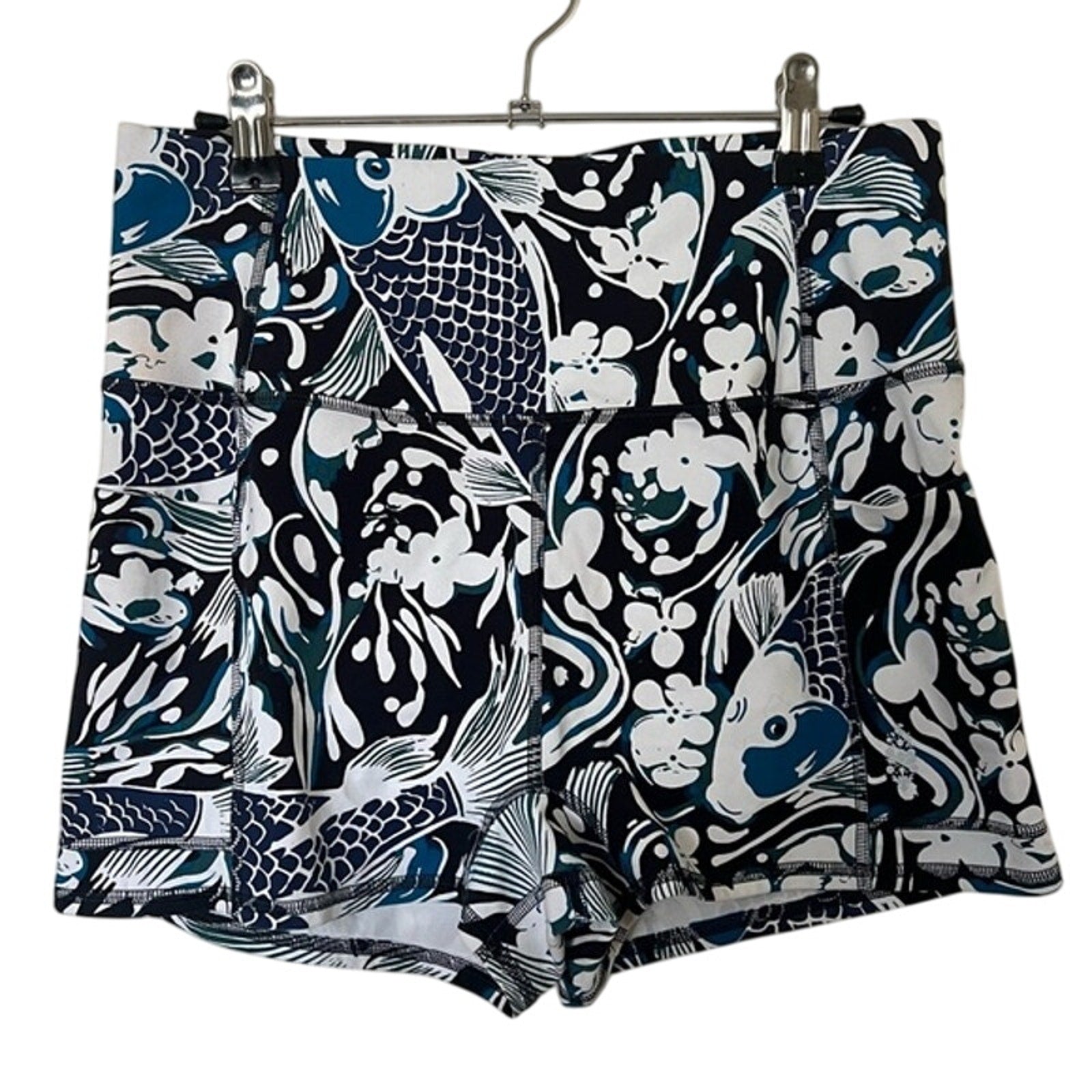FREE PEOPLE MOVEMENT Never Better Printed Run Shorts SMALL Blue Koi Fish Free People