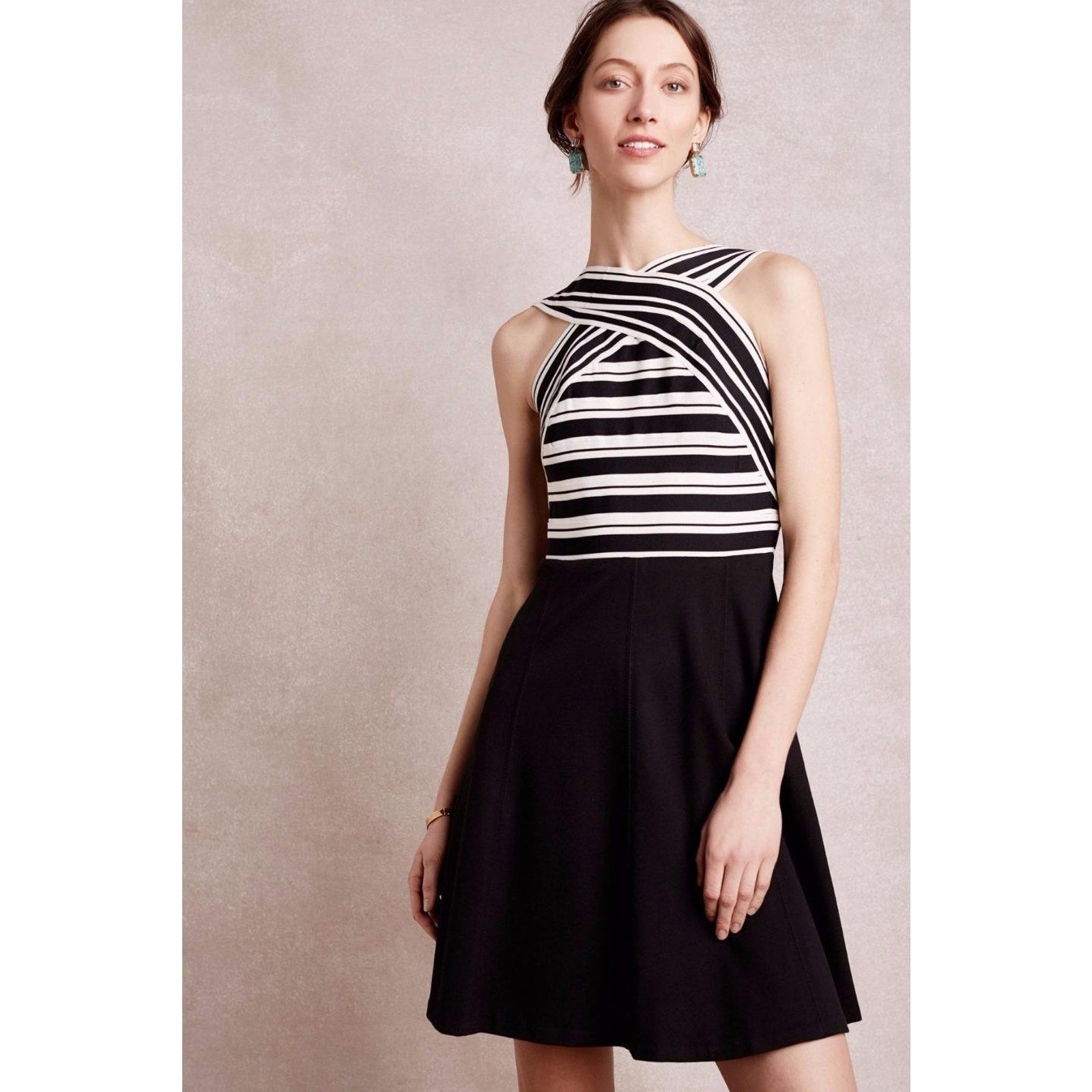 NEW Anthropologie Maeve Black Crosswise Flare Mini Dress Size 00 Retails $158