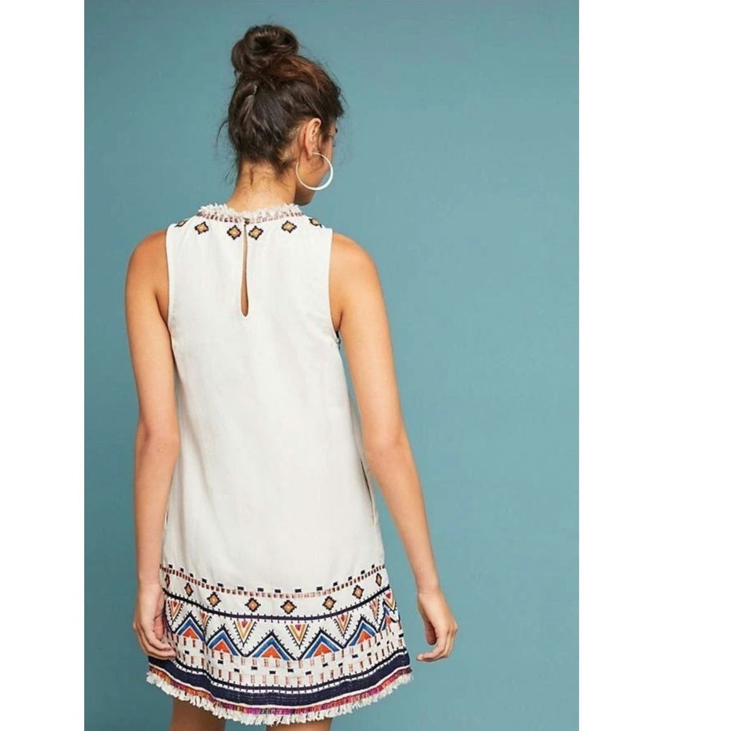 Anthropologie Akemi + Kin Reagan Mini Dress Embroidered Linen $228 SIZE 14