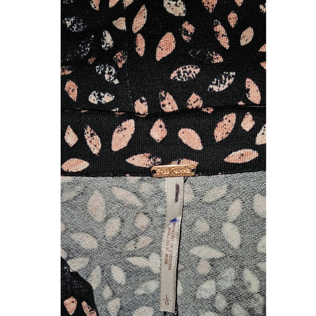 New Free People Shayla Wrap Midi Dress $128  LARGE  Black and Pink Combo V-neck