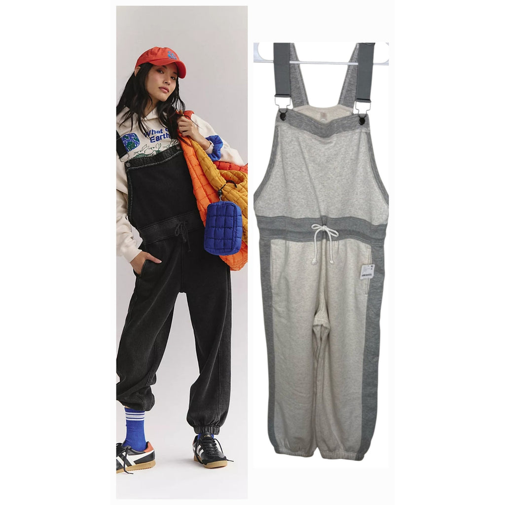 New Free People MOVEMENT Making It Overalls $168 X-LARGE Heather Grey Combo